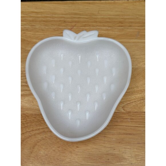 Hazel Atlas White Strawberry-Shaped Fruit  Milk Glass Candy Nut Dish Textured - Picture 1 of 4